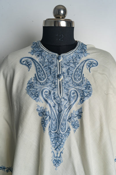 Serene Blue Sozni Hand Embroidery Poncho