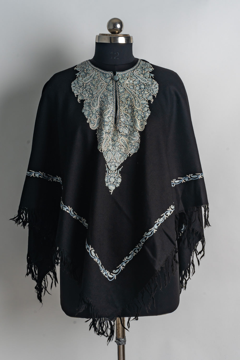 Enchanting Silver Aari Hand Embroidery Poncho