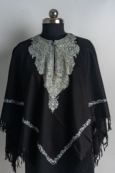 Enchanting Silver Aari Hand Embroidery Poncho