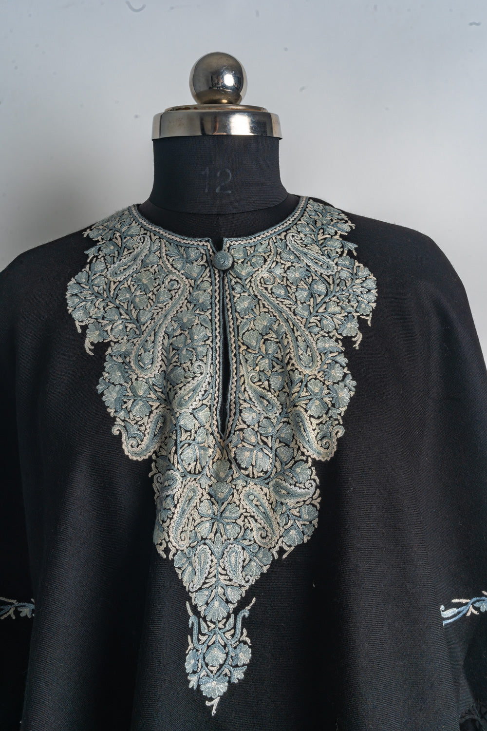 Enchanting Silver Aari Hand Embroidery Poncho