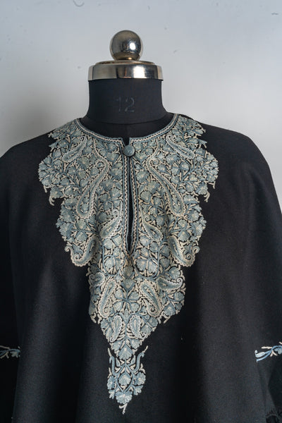 Enchanting Silver Aari Hand Embroidery Poncho