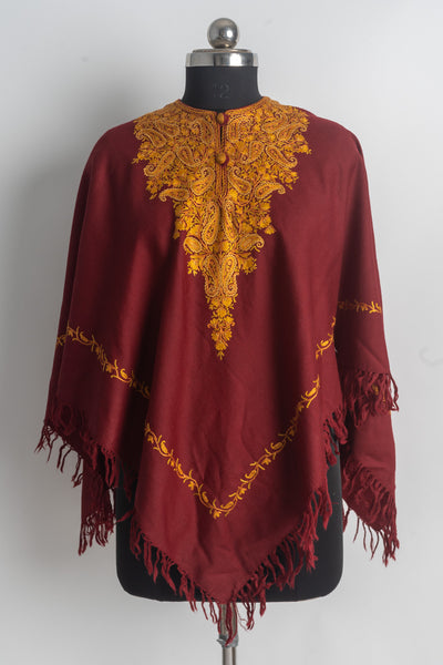 Royal Maroon Aari Hand Embroidery Poncho