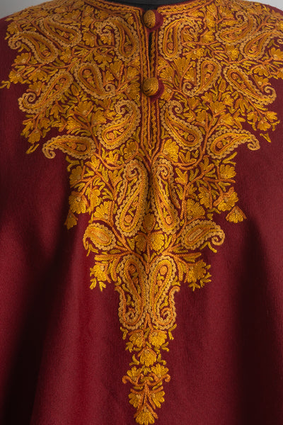 Royal Maroon Aari Hand Embroidery Poncho