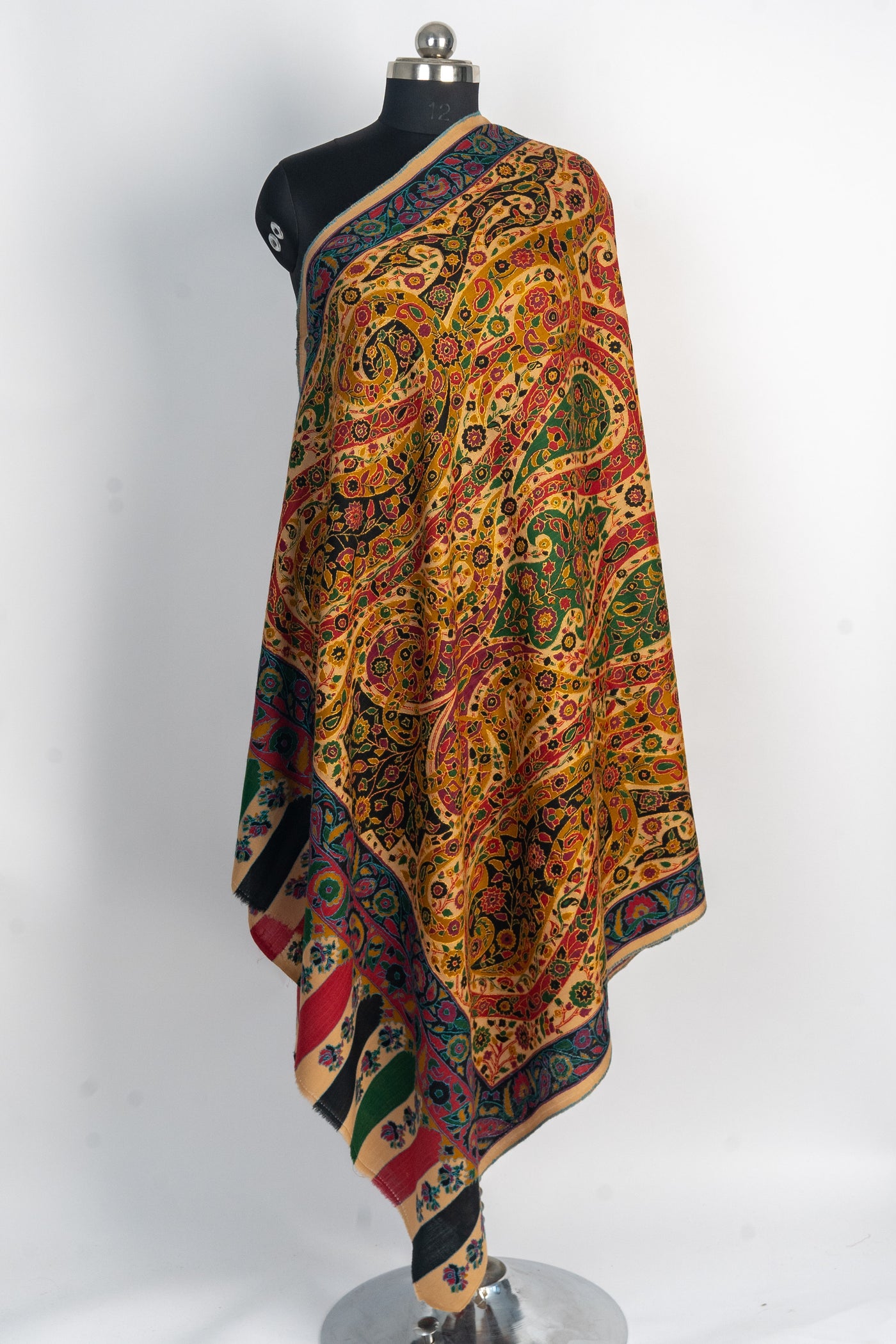 Kalamkari Shawl: Hand-Embroidered Sozni Merino Wool Shawl