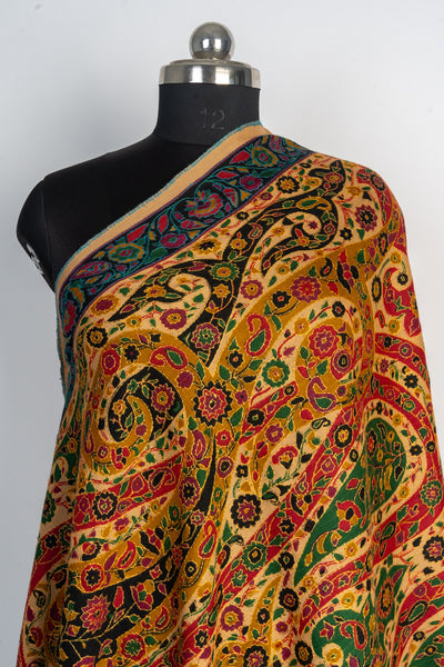 Kalamkari Shawl: Hand-Embroidered Sozni Merino Wool Shawl