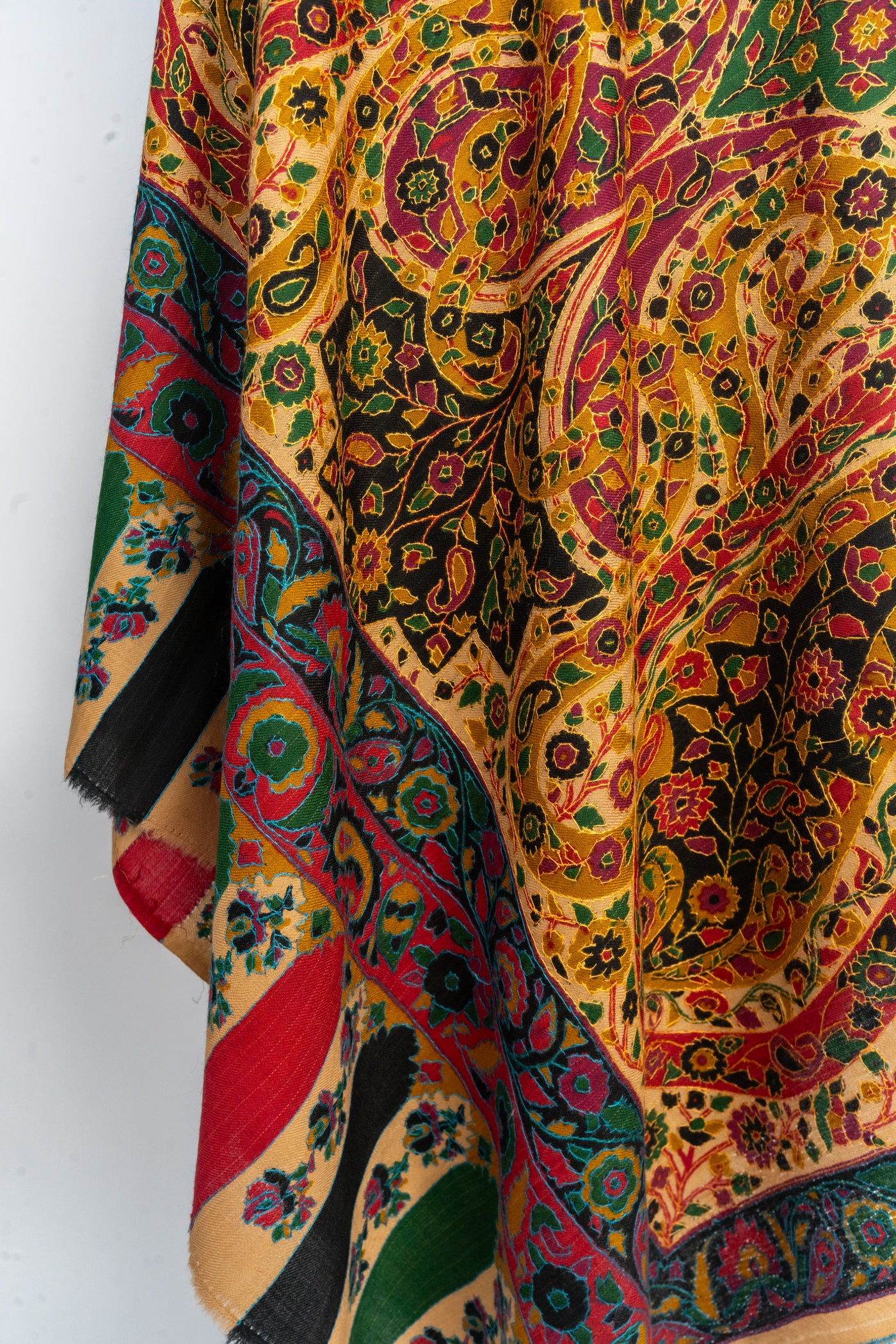 Kalamkari Shawl: Hand-Embroidered Sozni Merino Wool Shawl