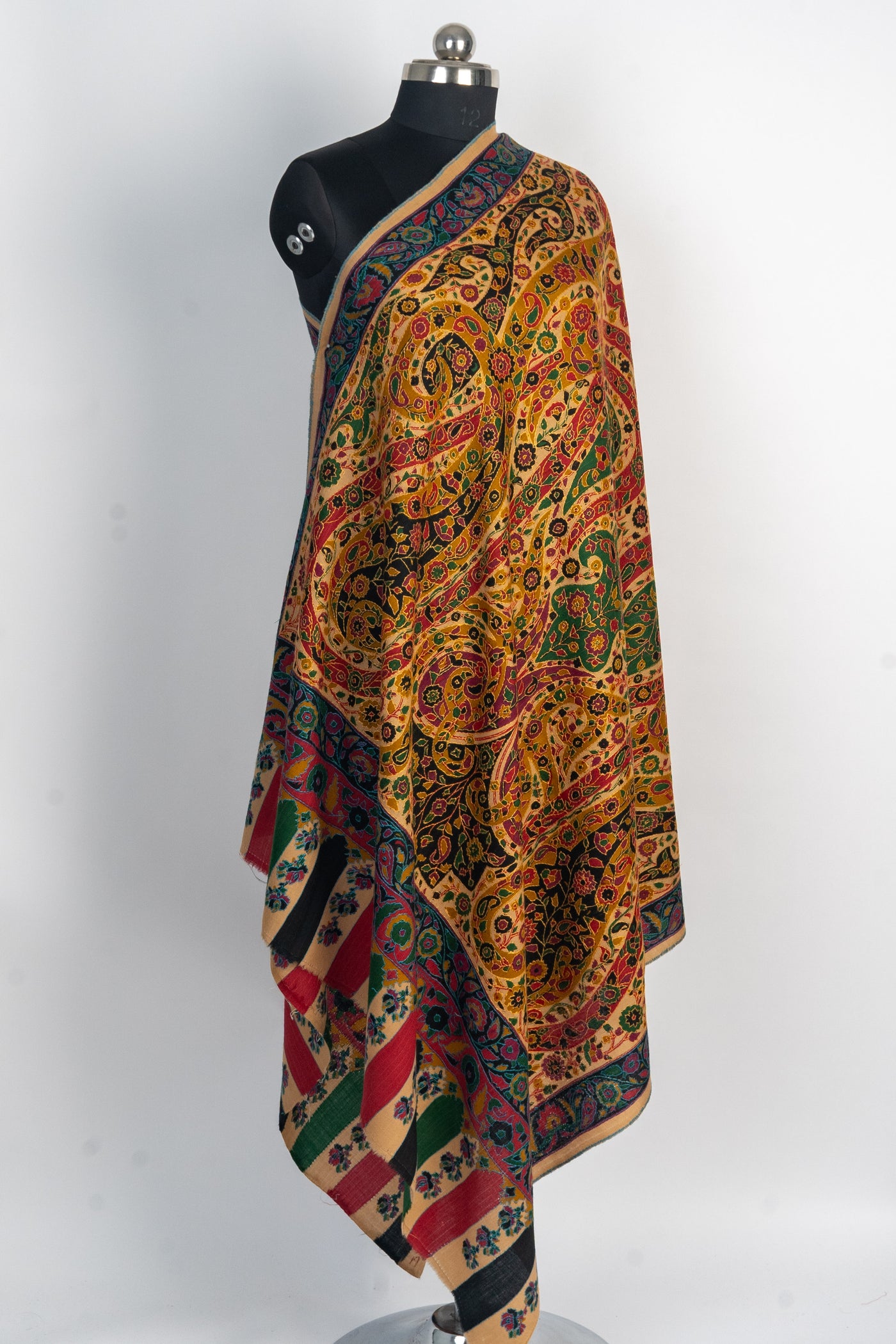 Kalamkari Shawl: Hand-Embroidered Sozni Merino Wool Shawl