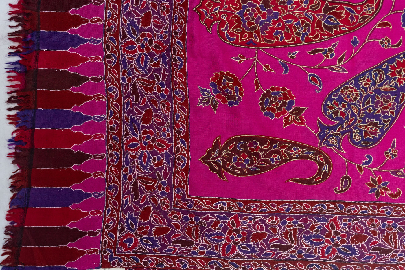 Kalamkari Shawl: Sozni Hand-Embroidered Merino Wool Shawl