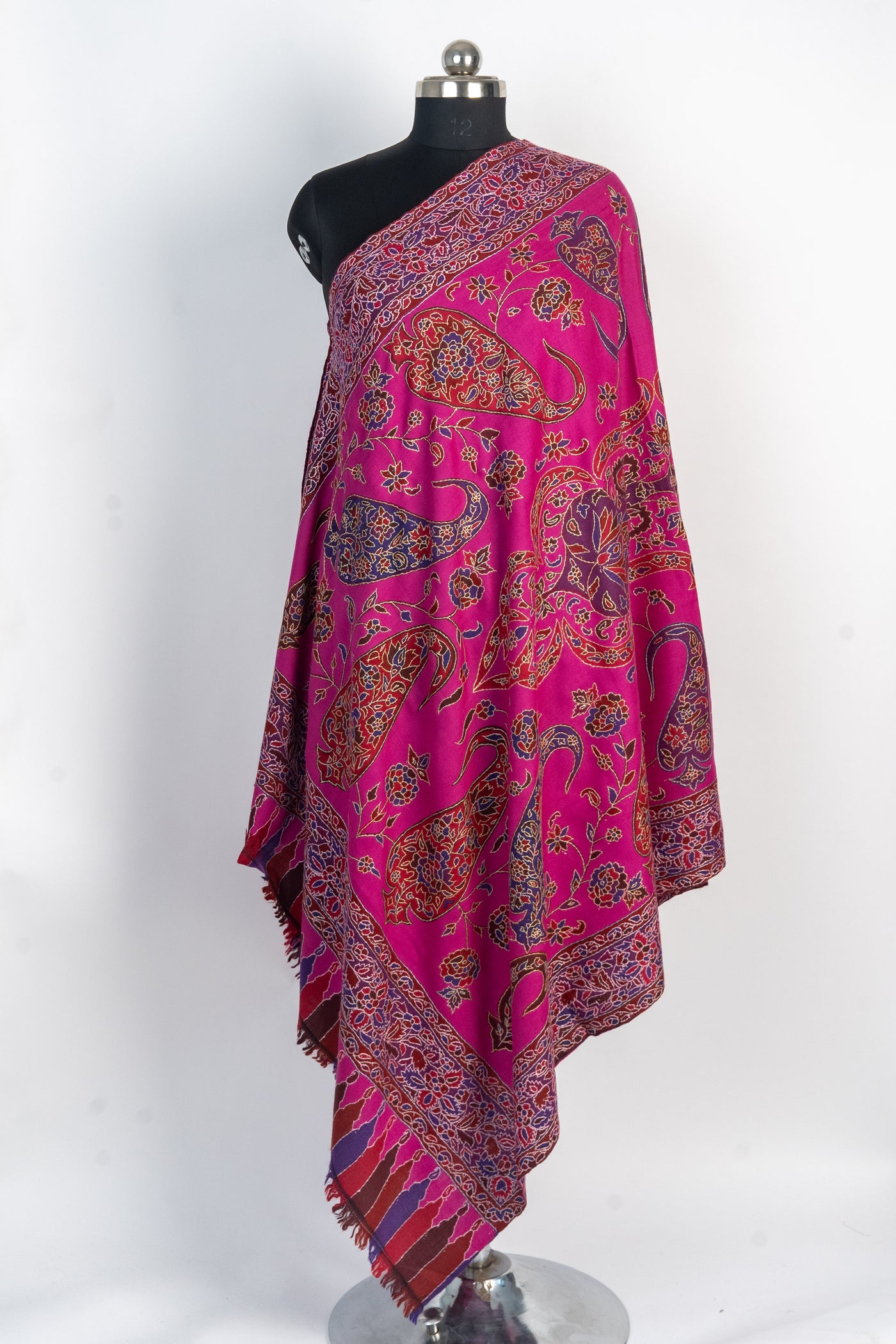 Kalamkari Shawl: Sozni Hand-Embroidered Merino Wool Shawl