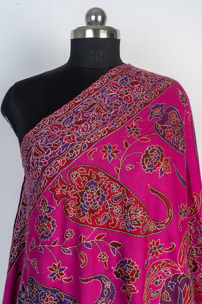 Kalamkari Shawl: Sozni Hand-Embroidered Merino Wool Shawl