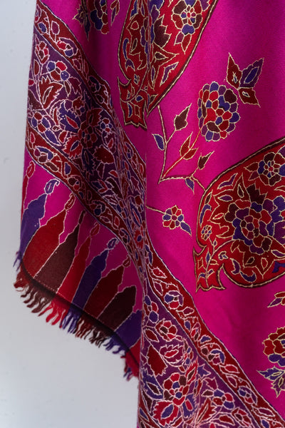 Kalamkari Shawl: Sozni Hand-Embroidered Merino Wool Shawl