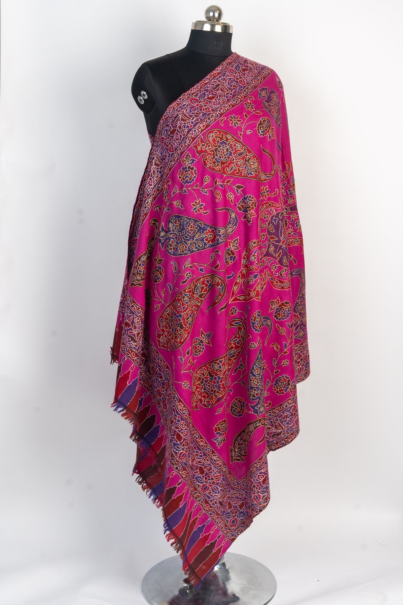 Kalamkari Shawl: Sozni Hand-Embroidered Merino Wool Shawl