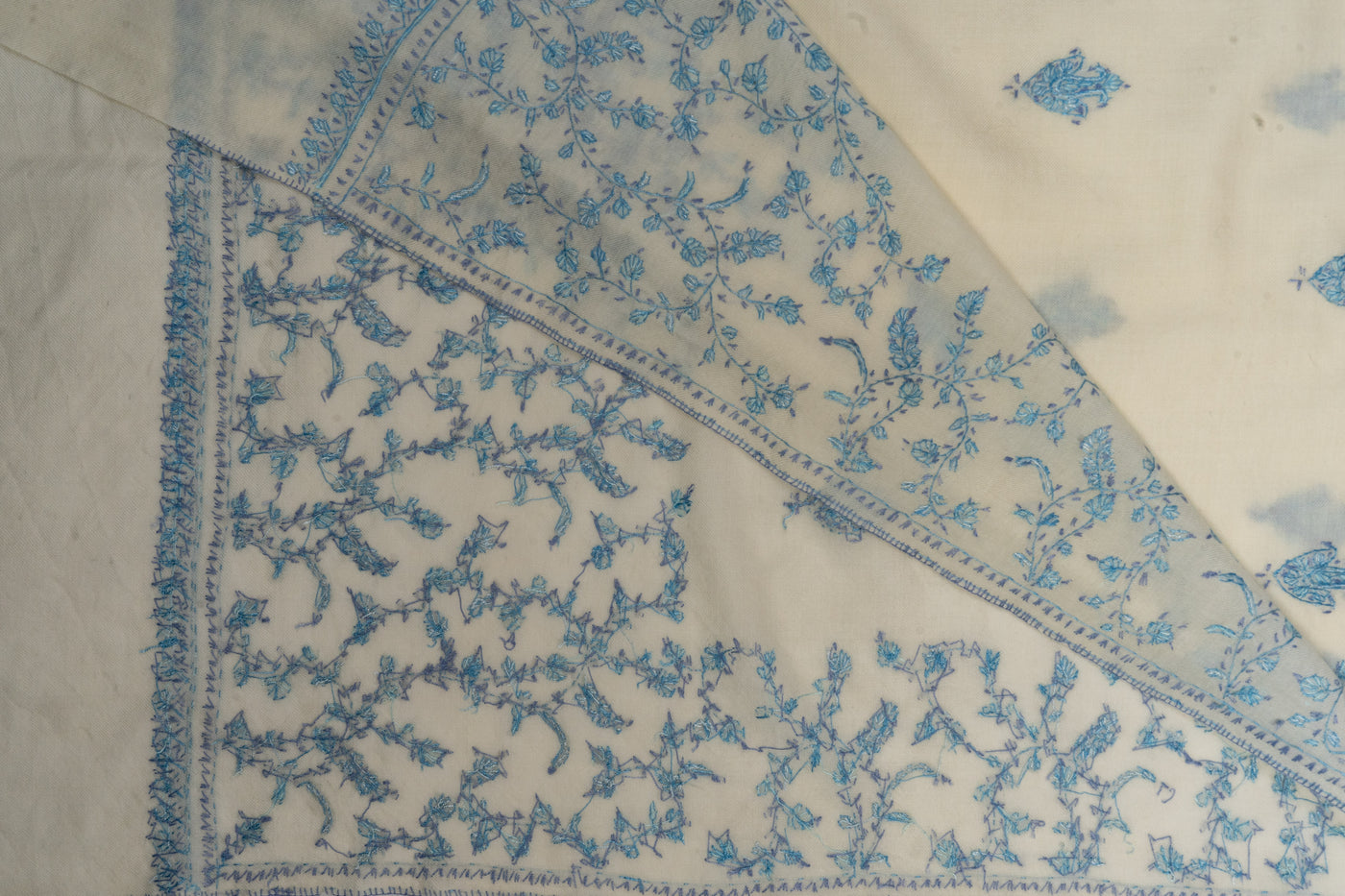 Winter Blossom: Hand-Embroidered Sozni Merino Wool Shawl