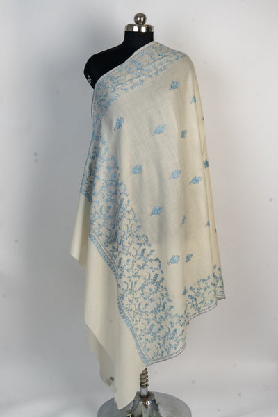 Winter Blossom: Hand-Embroidered Sozni Merino Wool Shawl