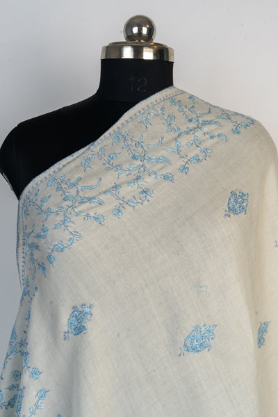 Winter Blossom: Hand-Embroidered Sozni Merino Wool Shawl