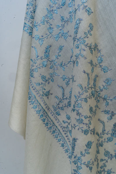 Winter Blossom: Hand-Embroidered Sozni Merino Wool Shawl