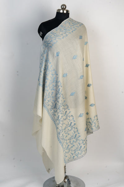 Winter Blossom: Hand-Embroidered Sozni Merino Wool Shawl