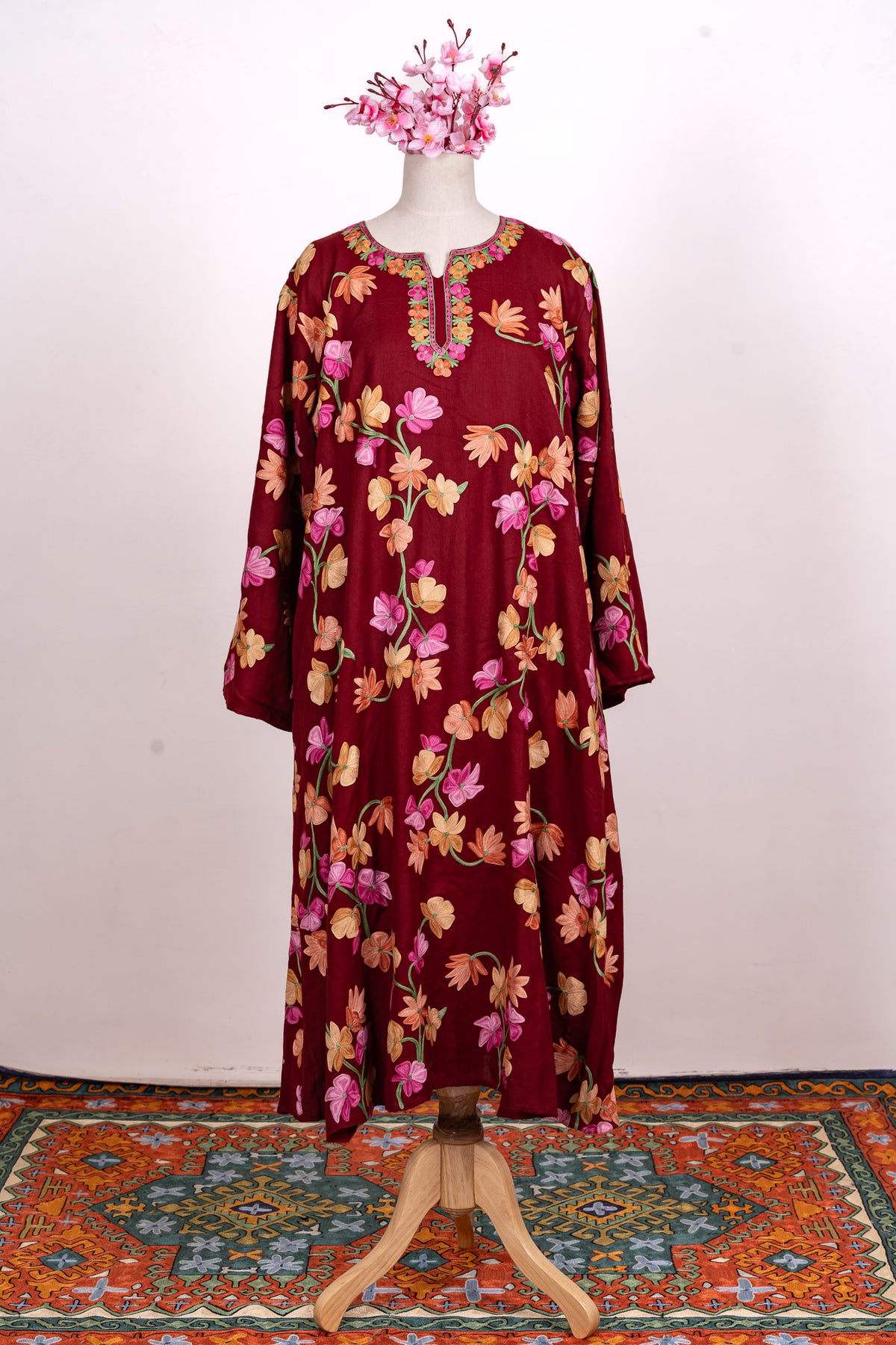 Crimson Bloom Aari Embroidered Abaya