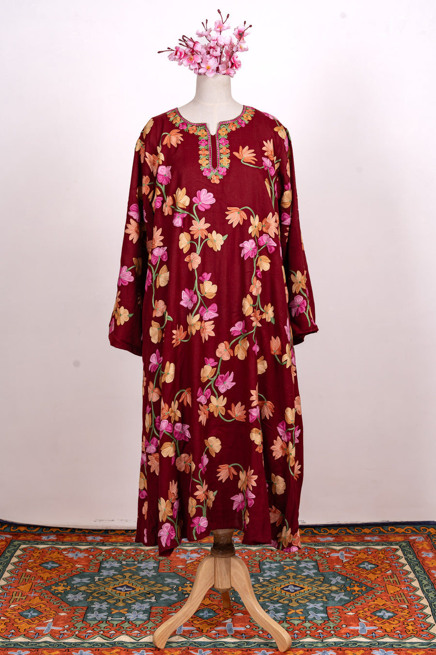 Crimson Bloom Aari Embroidered Abaya