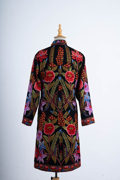 Midnight Bloom – Aari Hand Embroidered Long Jacket