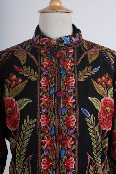 Midnight Bloom – Aari Hand Embroidered Long Jacket