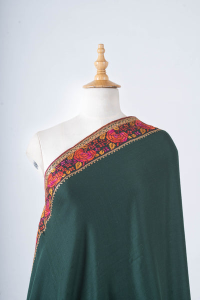 Zumar Emerald with Hand Tilla & Sozni Hand Embroidered Merino Wool Shawl