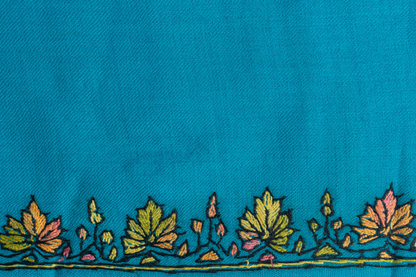 Vibrant Turquoise Kashmiri Hand Embroidered Merino Wool Sozni Shawl