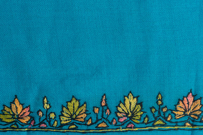 Vibrant Turquoise Kashmiri Hand Embroidered Merino Wool Sozni Shawl