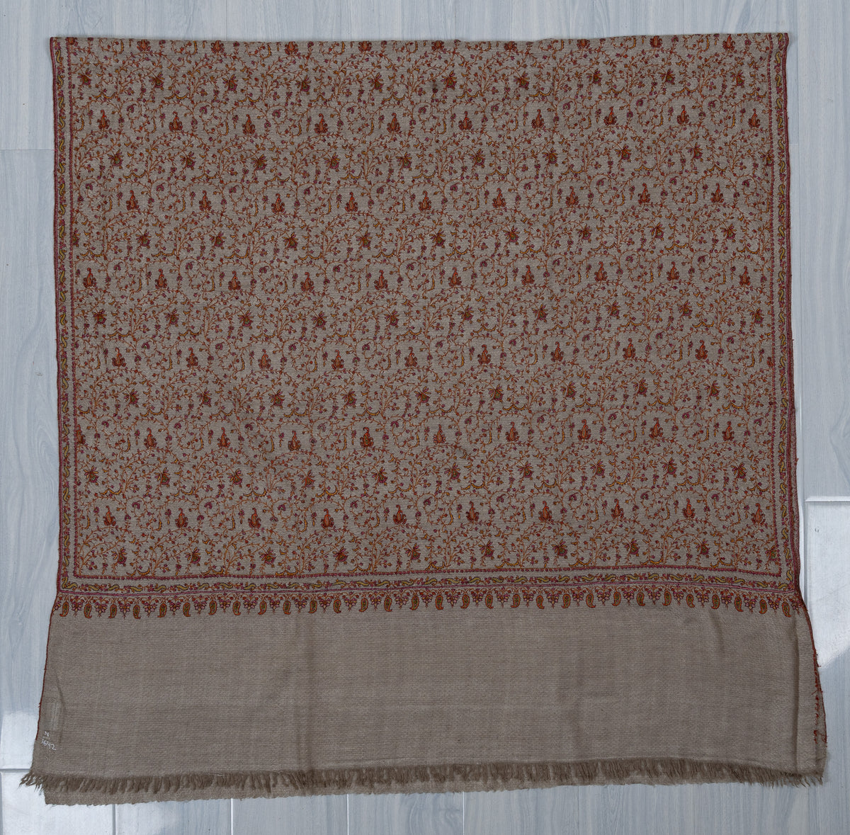 Whispered Sand Sozni Hand Embroidered Pashmina Shawl