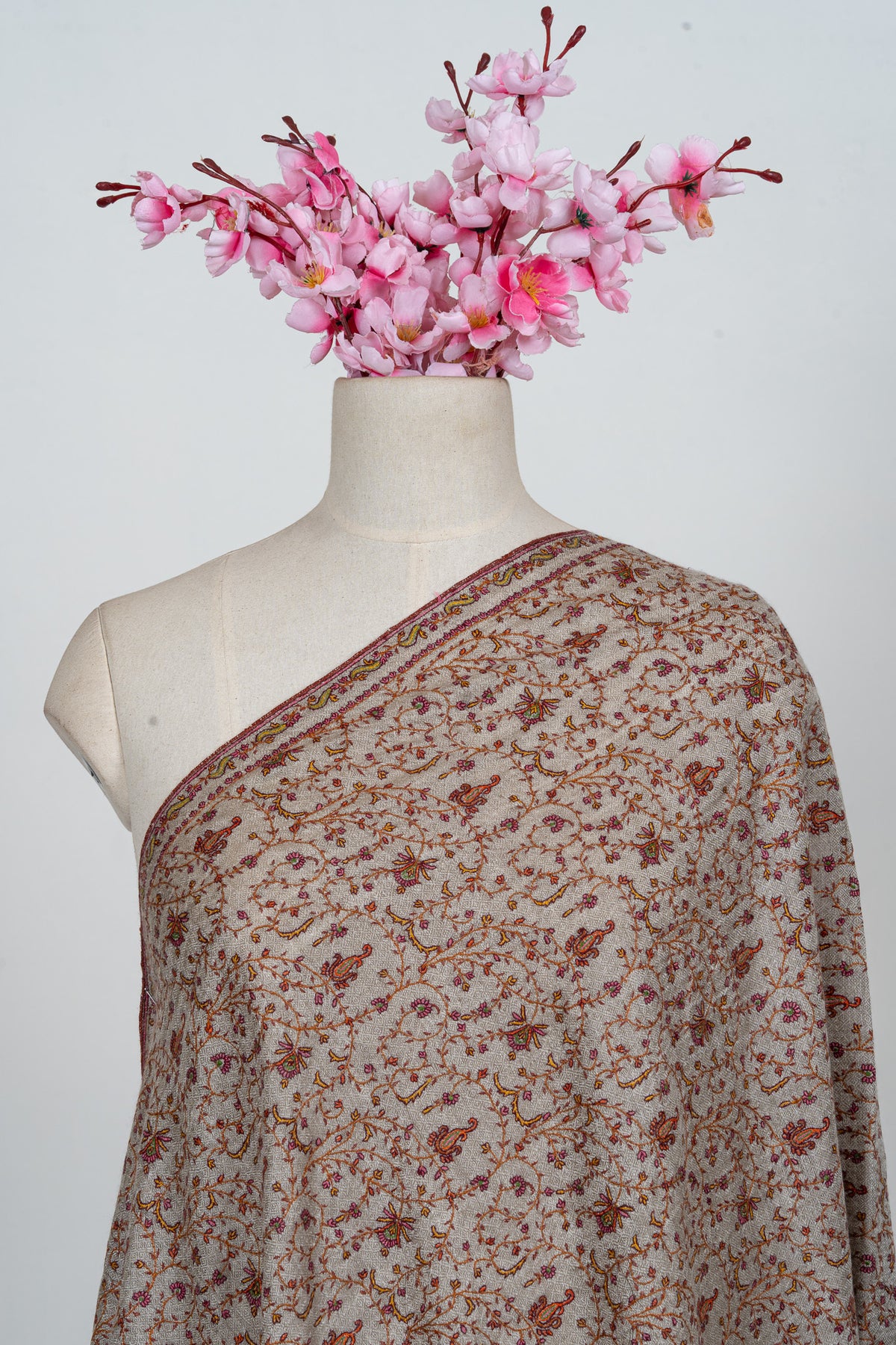 Whispered Sand Sozni Hand Embroidered Pashmina Shawl