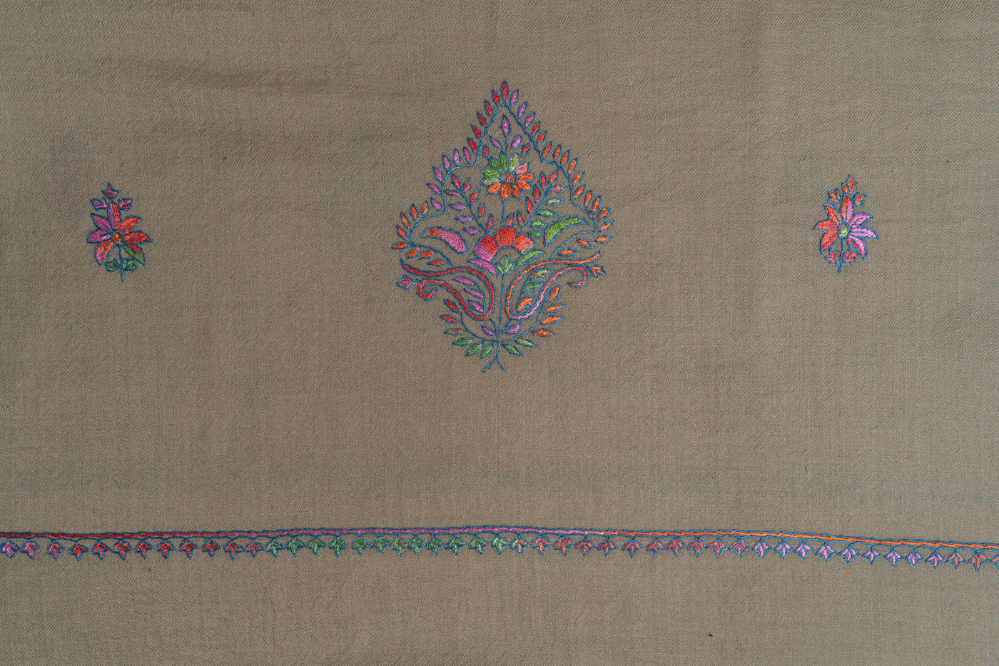 Elegant Beige Kashmiri Hand Embroidered Merino Wool Sozni Shawl with Floral Motifs