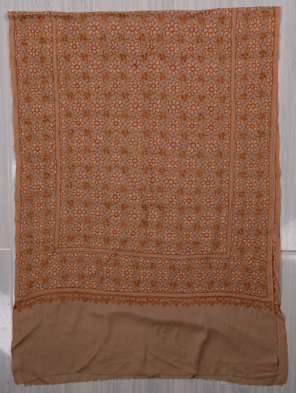 Rosewood Garden Sozni Hand Embroidered Merino Wool Stole