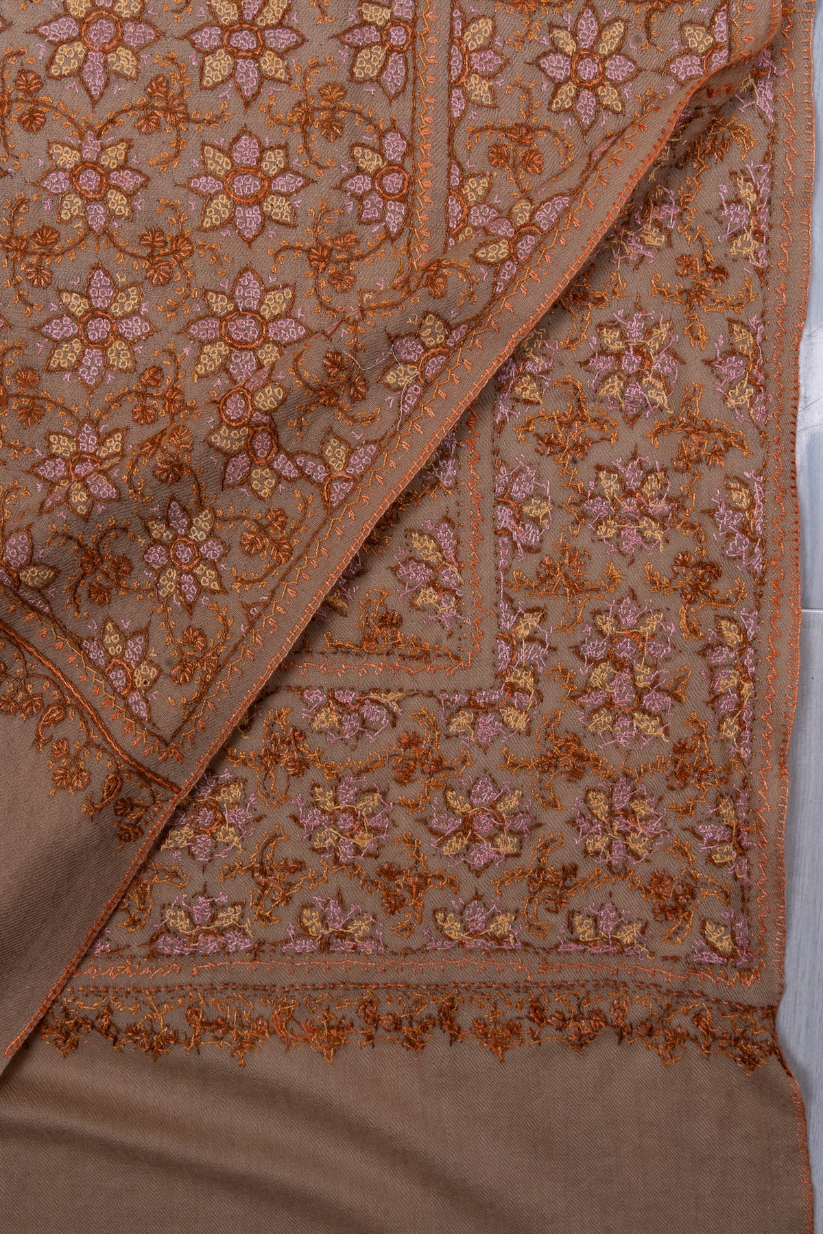 Rosewood Garden Sozni Hand Embroidered Merino Wool Stole