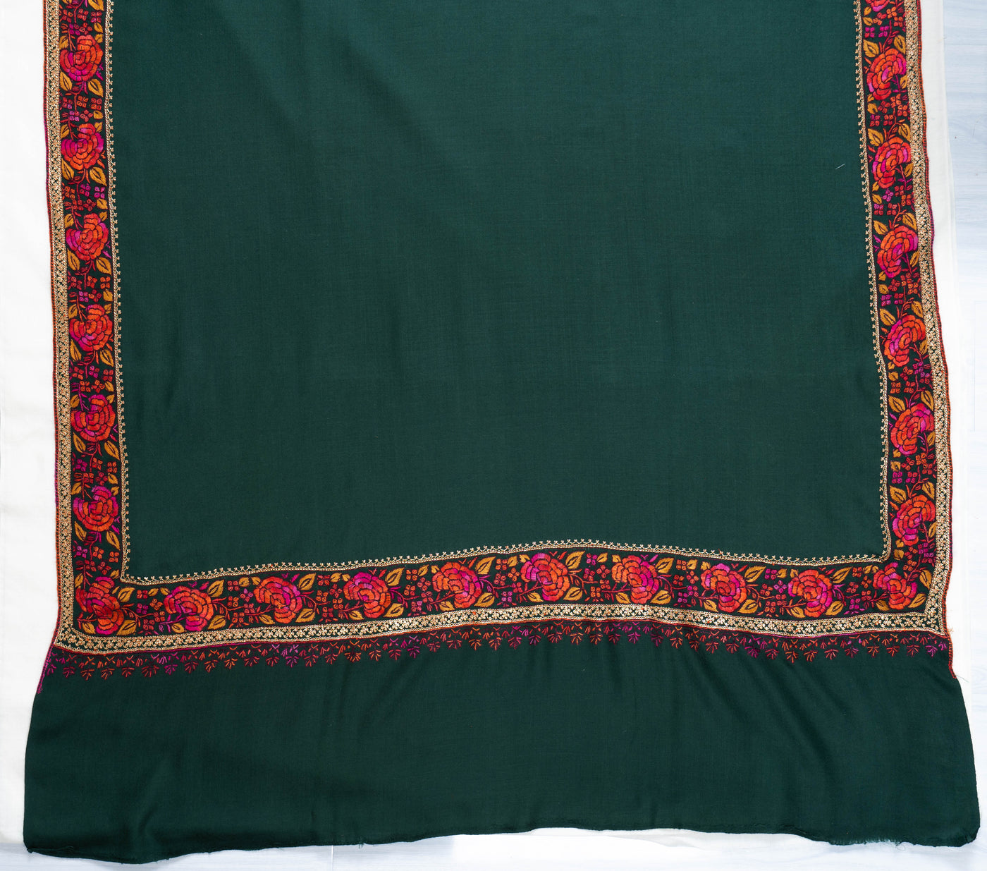 Zumar Emerald with Hand Tilla & Sozni Hand Embroidered Merino Wool Shawl