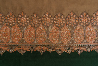 Luxurious Amber Kashmiri Tilla Embroidered Merino Wool Shawl