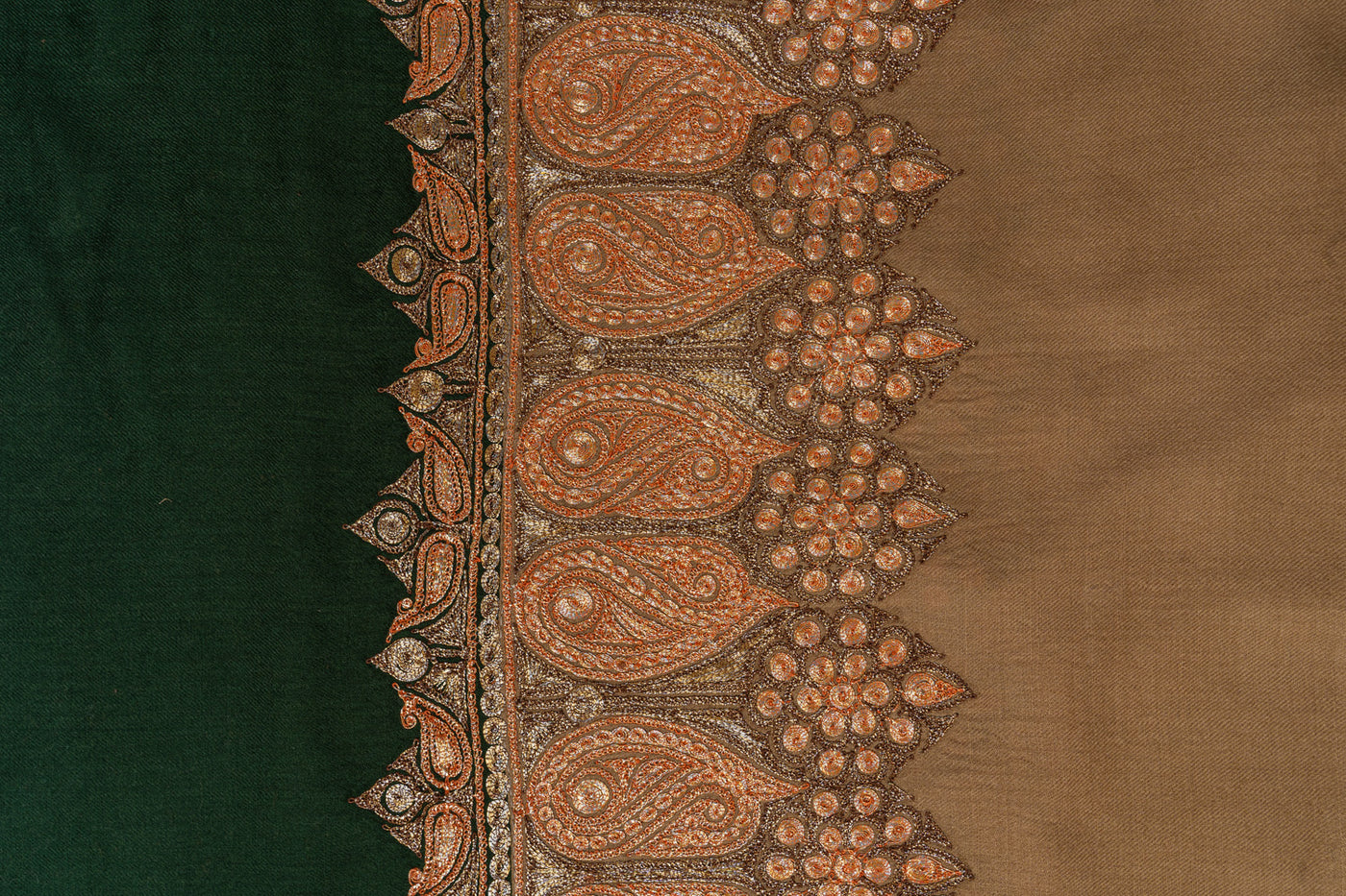 Luxurious Amber Kashmiri Tilla Embroidered Merino Wool Shawl