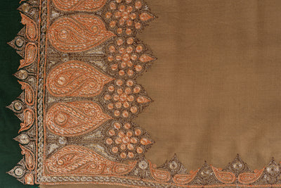 Luxurious Amber Kashmiri Tilla Embroidered Merino Wool Shawl