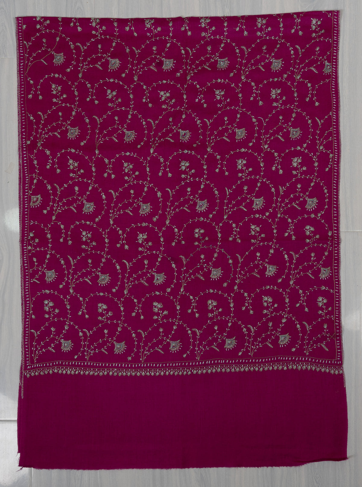 Royal Berry Garden Sozni Hand Embroidered Merino Wool Stole