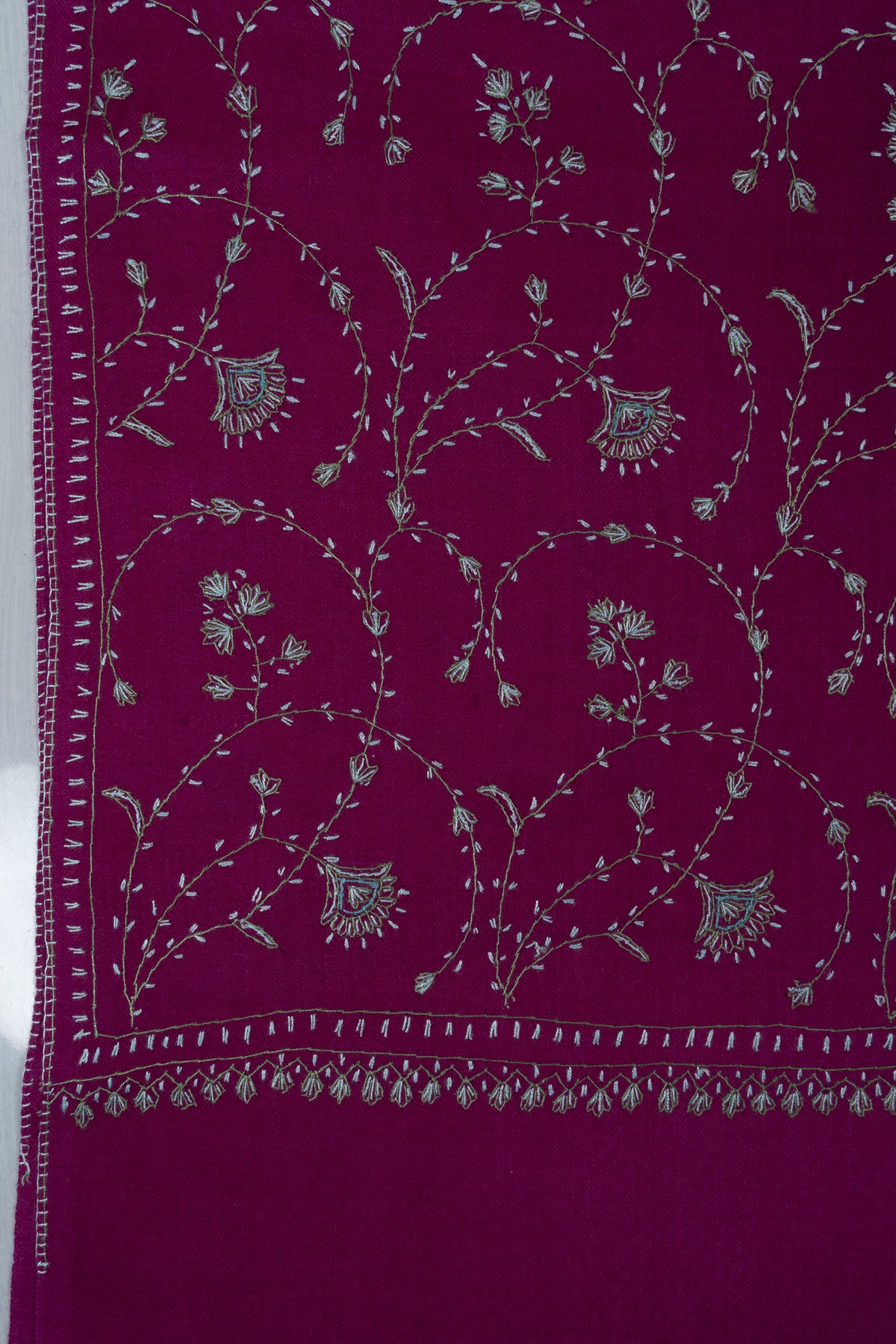 Royal Berry Garden Sozni Hand Embroidered Merino Wool Stole