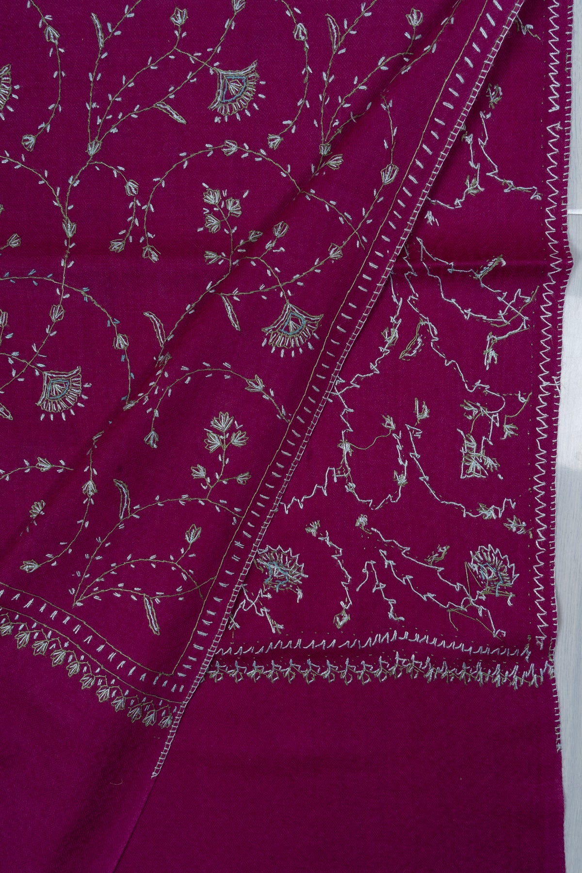 Royal Berry Garden Sozni Hand Embroidered Merino Wool Stole