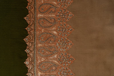 Warm Caramel Kashmiri Tilla Embroiderd Contrast Shawl