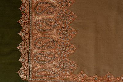 Warm Caramel Kashmiri Tilla Embroiderd Contrast Shawl