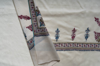 Nargis Ivory Merino Wool with Hand Tilla & Sozni Hand Embroidery Shawl