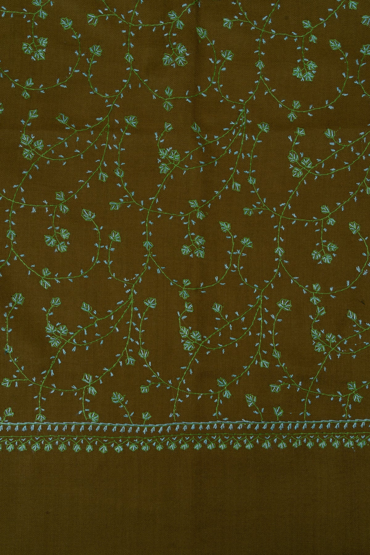 Olive Meadow Sozni Hand Embroidered Merino Wool Stole