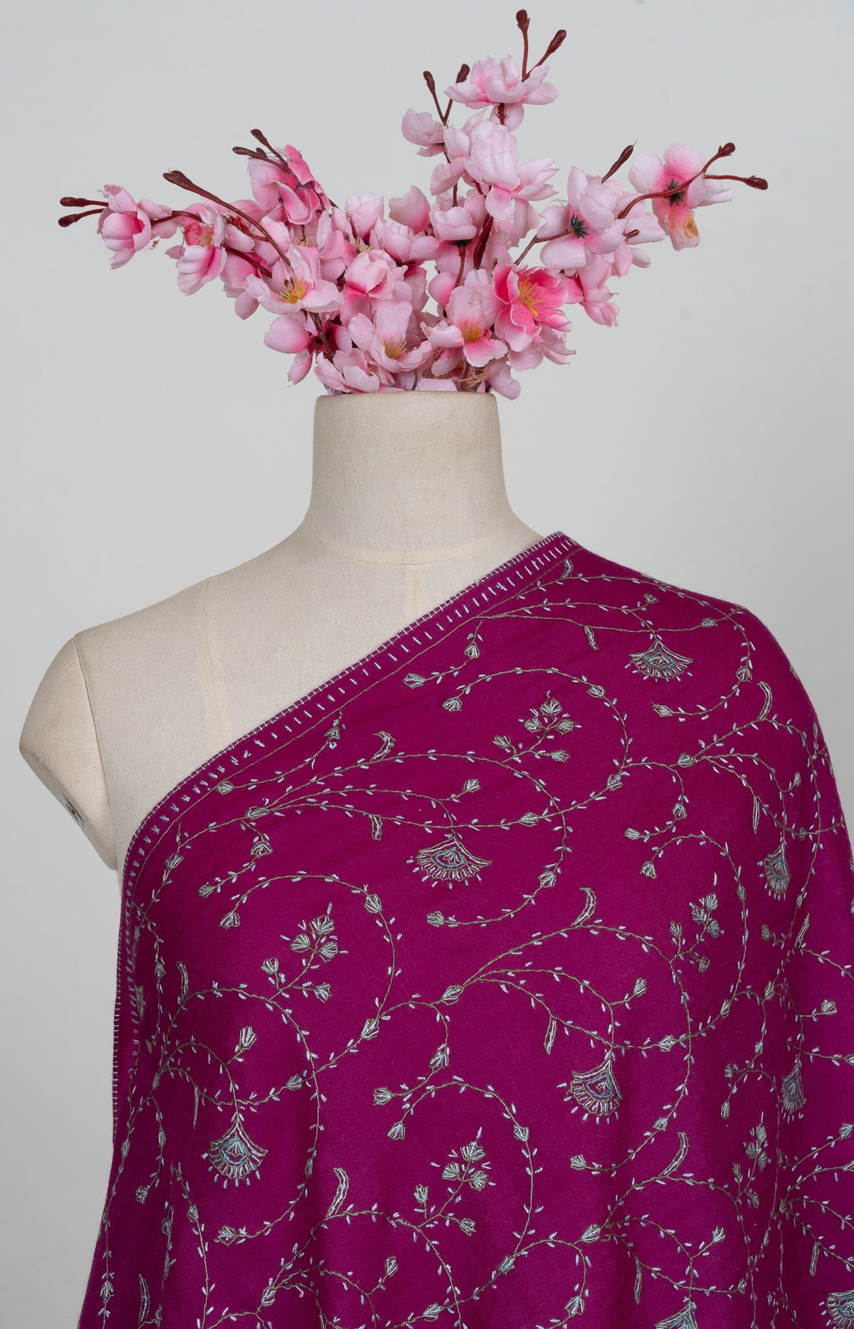 Royal Berry Garden Sozni Hand Embroidered Merino Wool Stole