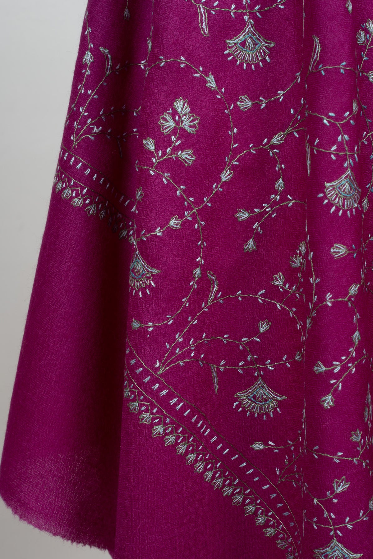 Royal Berry Garden Sozni Hand Embroidered Merino Wool Stole