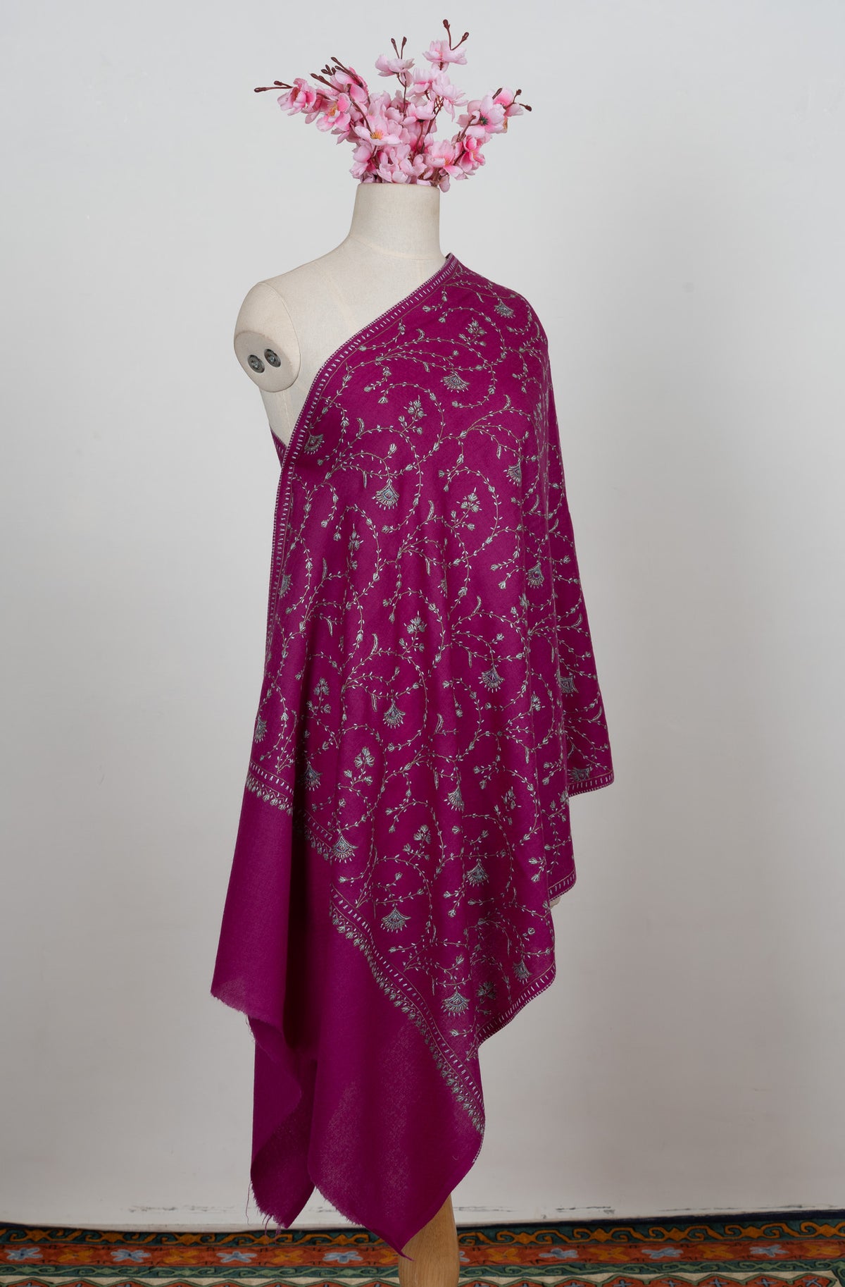 Royal Berry Garden Sozni Hand Embroidered Merino Wool Stole