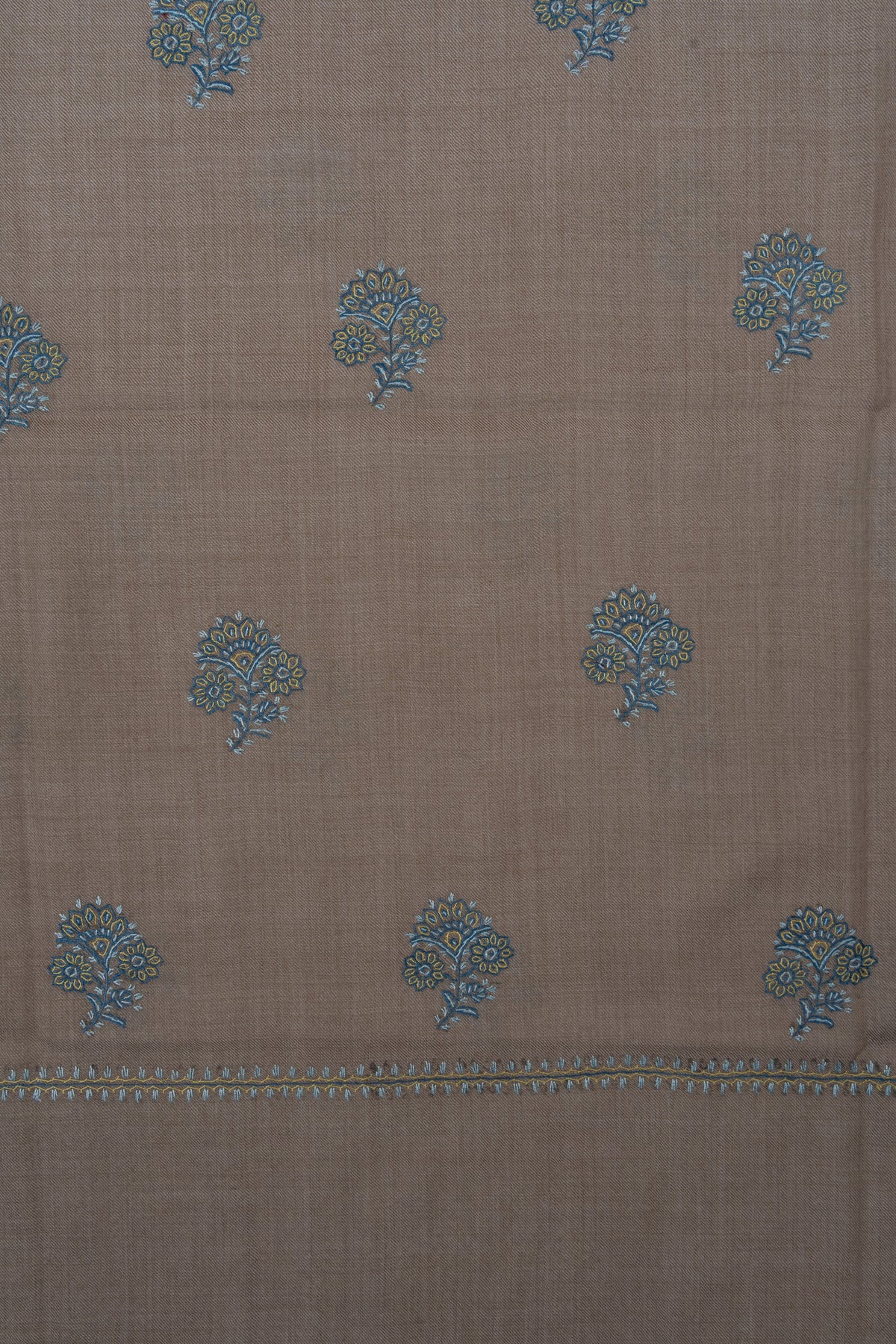 Powder Blue Buti Sozni Hand Embroidered Merino Wool Shawl
