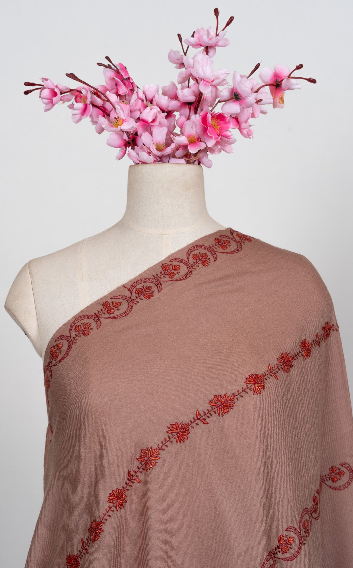 Blush Clay Sozni Hand Embroidered Merino Wool Shawl