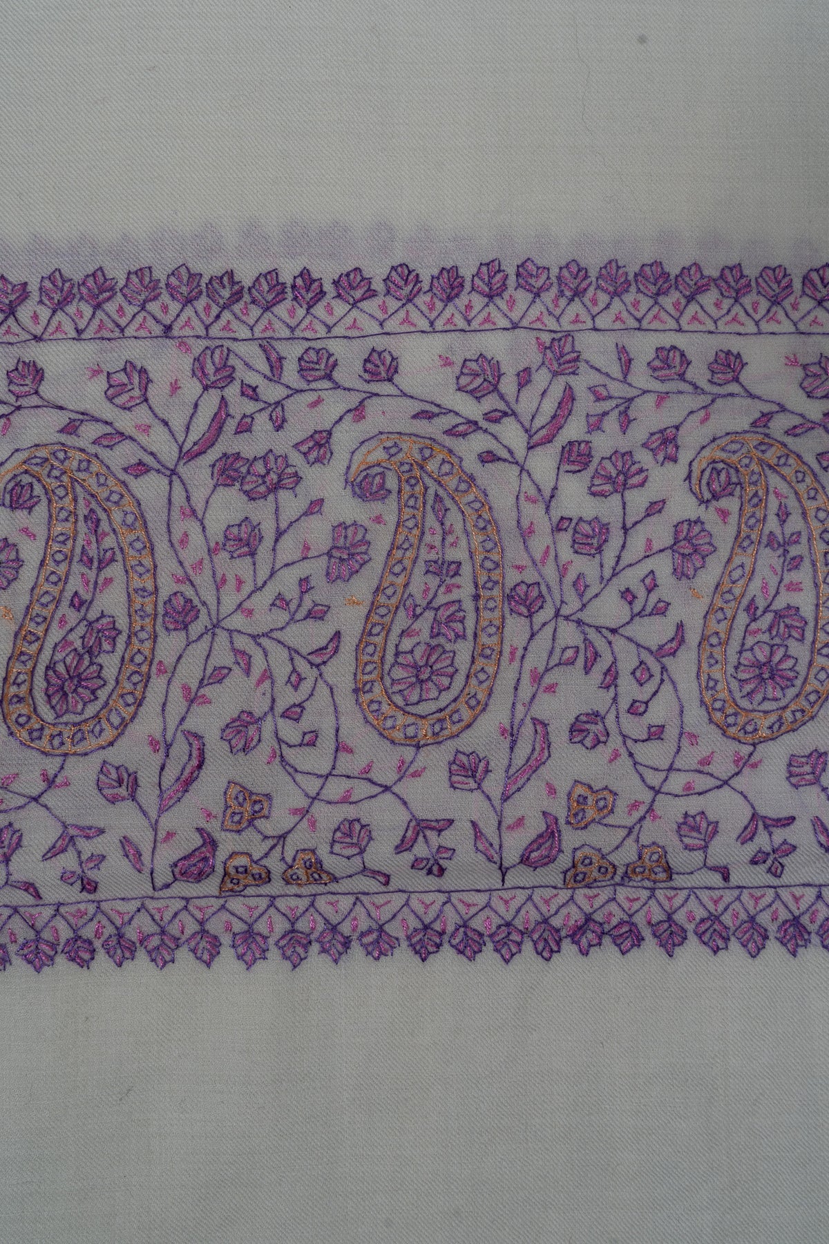 Moonlit Lavender Paisley Sozni Hand Embroidered Merino Wool Shawl